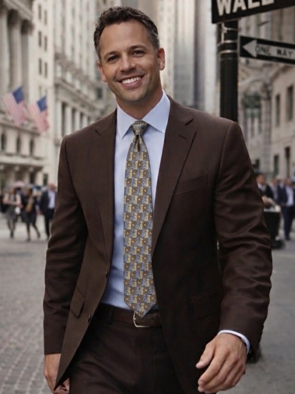 Ermenegildo Zegna Checkered Brown and Blue Tie